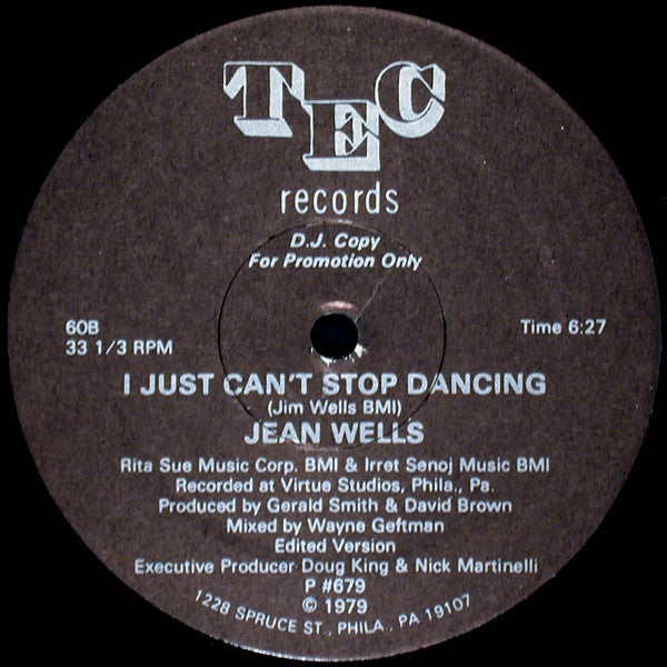 Jean Wells : I Just Can't Stop Dancing (12", Promo)