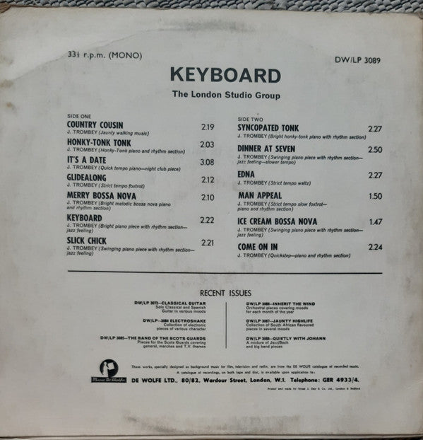 The London Studio Group : Keyboard (LP, Mono, RE)