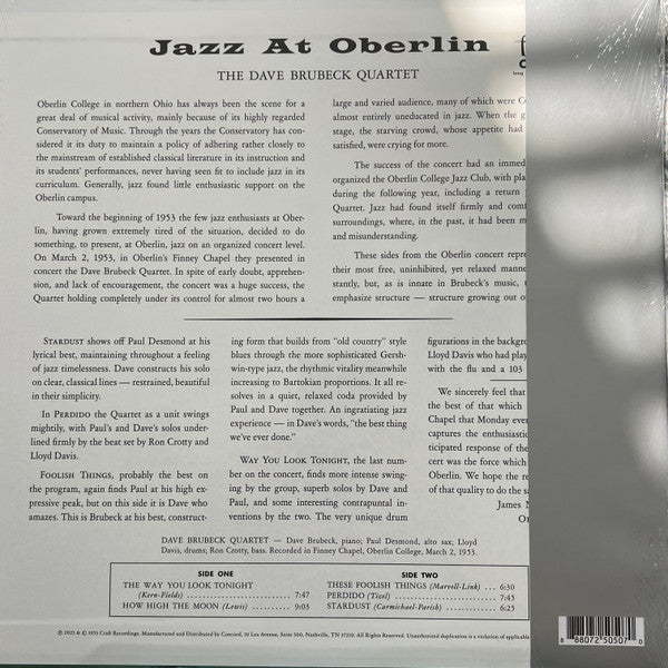 The Dave Brubeck Quartet : Jazz At Oberlin (LP, Album, Mono, RE, 180)