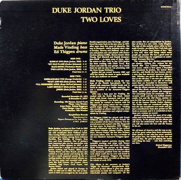 Duke Jordan Trio : Two Loves (LP, Album)