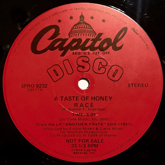 A Taste Of Honey : Race (12", Single, Promo)