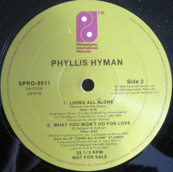 Phyllis Hyman : Living All Alone (12", Promo)