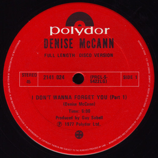 Denise McCann : I Don't Wanna Forget You (12")