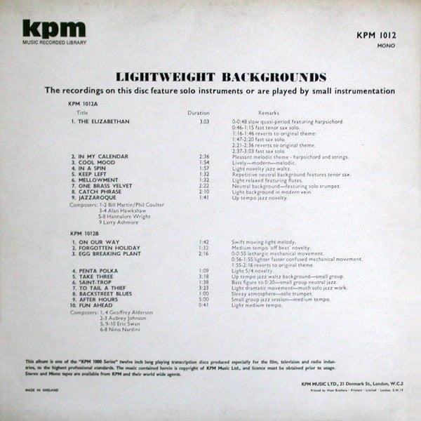 Various : Lightweight Backgrounds (LP)