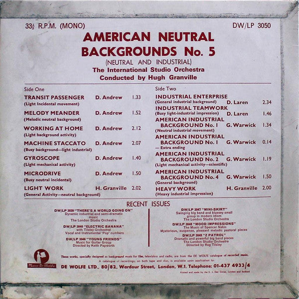 Denys Andrew, Hugh Granville, Derek Laren, George Warwick, The International Studio Orchestra : American Neutral Backgrounds No. 5 (10", Mono)