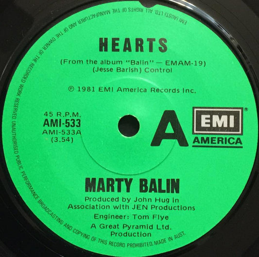 Marty Balin : Hearts (7", Single)