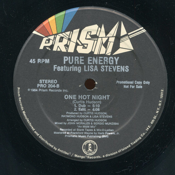 Pure Energy Featuring Lisa Stevens : One Hot Night (12", Promo)