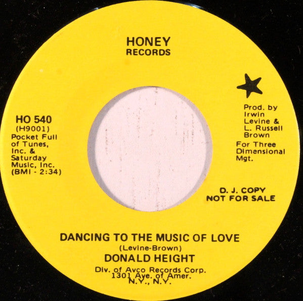 Donald Height : Dancing To The Music Of Love (7", Promo)