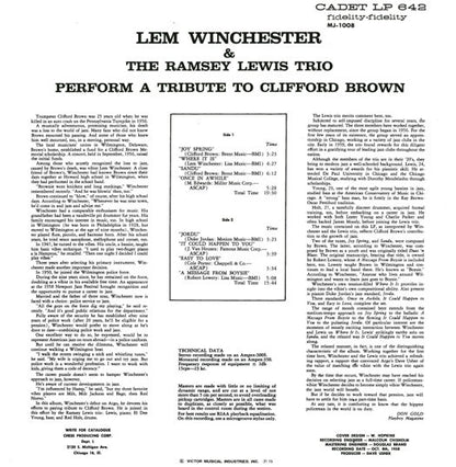 Lem Winchester And The Ramsey Lewis Trio : Perform A Tribute To Clifford Brown (LP, Album, RE)